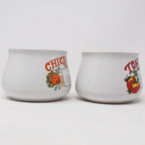 2 Vintage Tomato Chicken Soup Recipe Mug Bowl Set Ingredients 70s Comfort Food - Picture 7 of 14